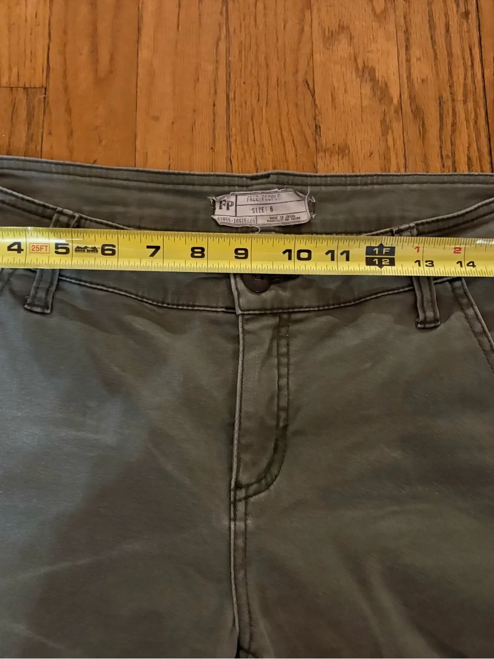 Free People Olive Green Utility-Style Pants with Black Button Detail